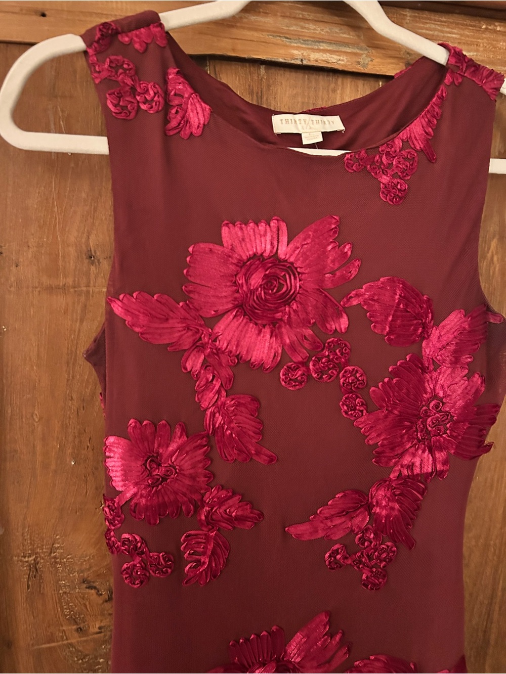 Burgundy and hot pink floral Appliqué party dress